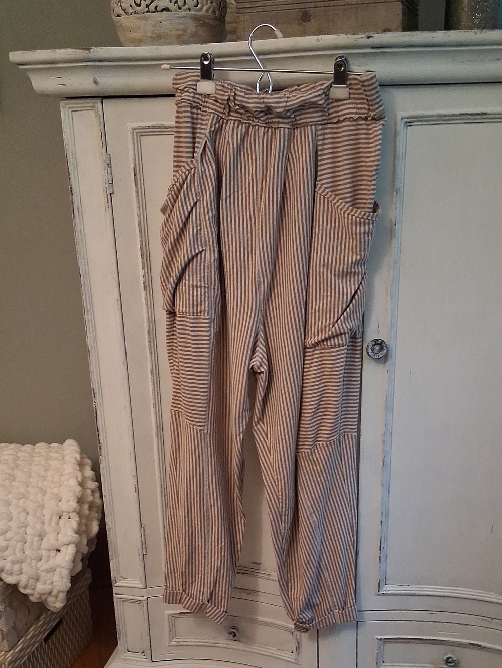 Free People Beige Striped Cargo Joggers